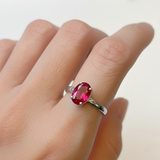 Beautiful 925 Sterling Silver ring with an Oval Created Red Ruby, a timeless piece for celebrating love and special occasions.