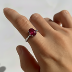 Elegant 925 Sterling Silver Ruby Ring with Oval Created Red Ruby, ideal for daily wear and special birthday gifts.