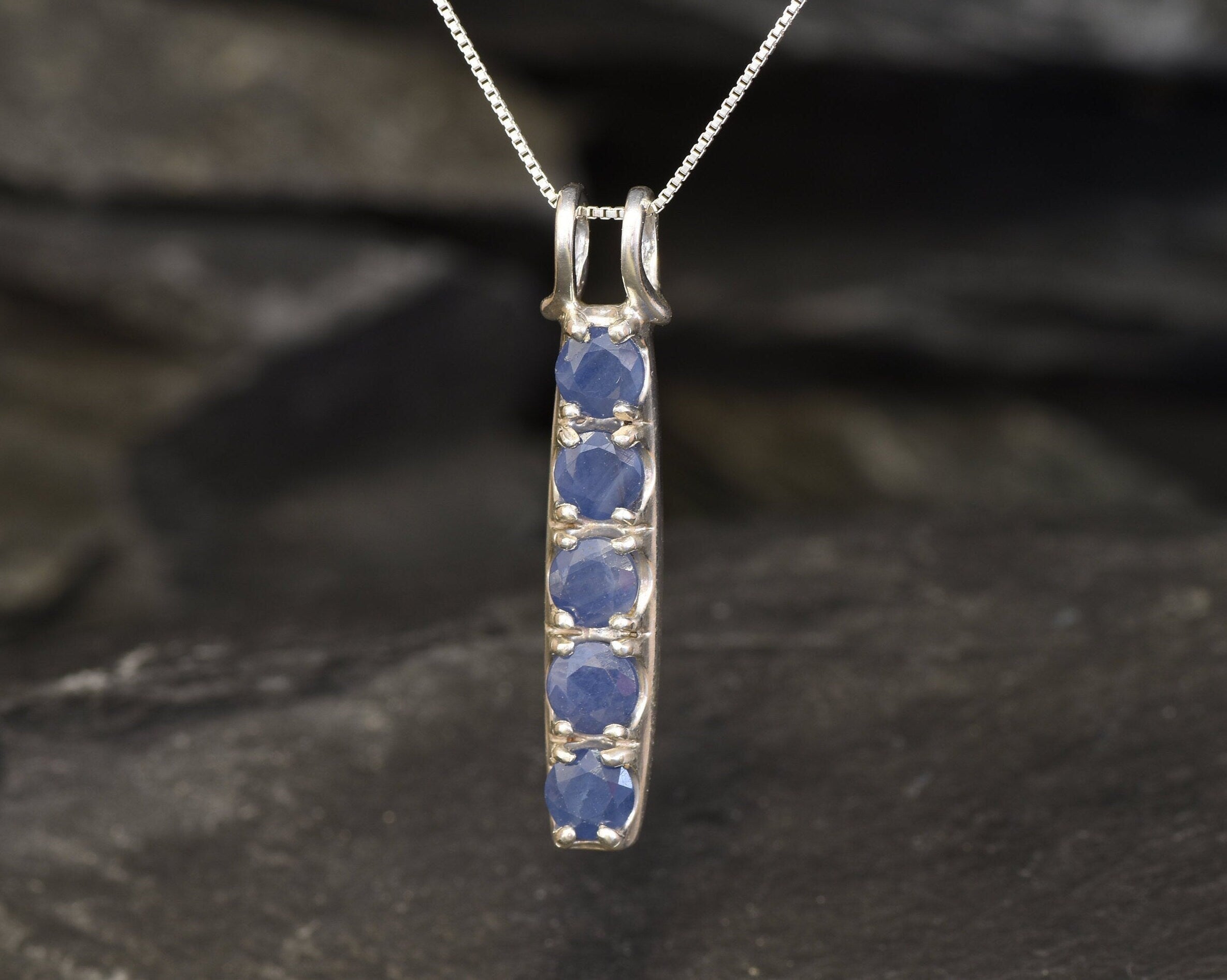 Vertical Sapphire Pendant - September Birthstone Necklace - Layering Necklace made in 925 Sterling Silver. Ideal for everyday wear and perfect for birthday gifting and special occasions.