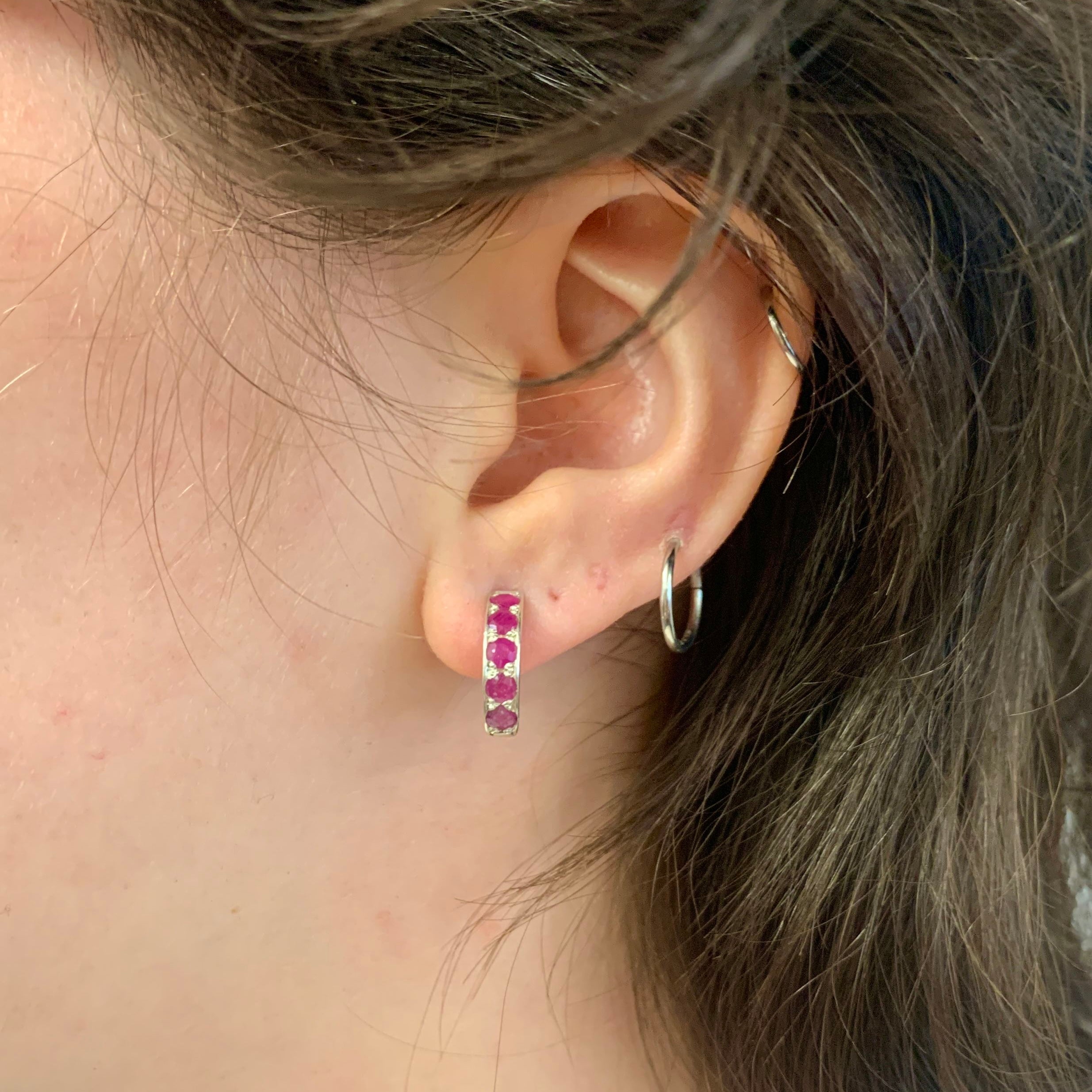 Channel-Set 925 Sterling Silver Natural Ruby Earrings, perfect for July birthdays and special occasions. Adorn with passion and purity!