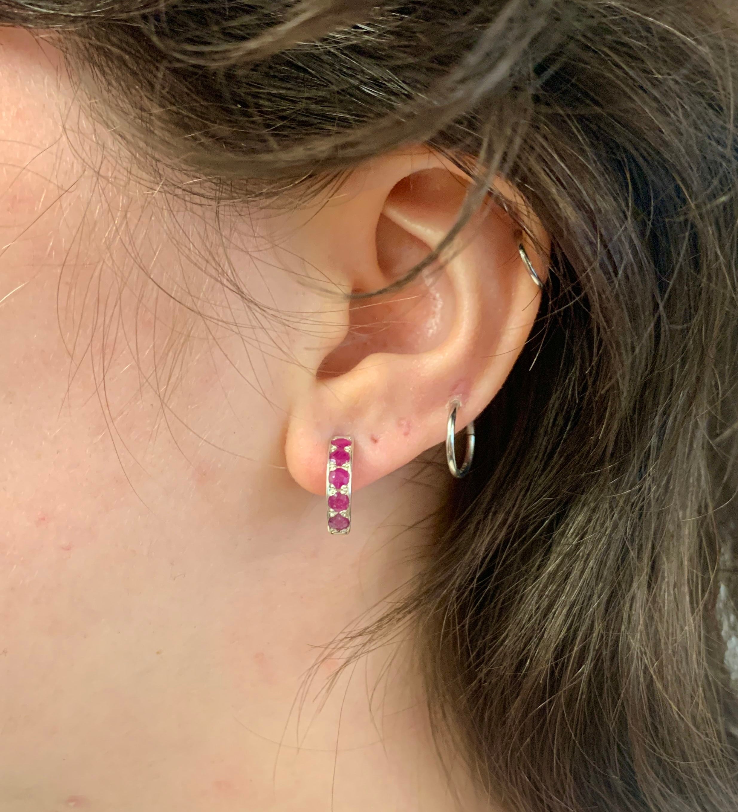 Channel-Set 925 Sterling Silver Natural Ruby Earrings, perfect for July birthdays and special occasions. Adorn with passion and purity!