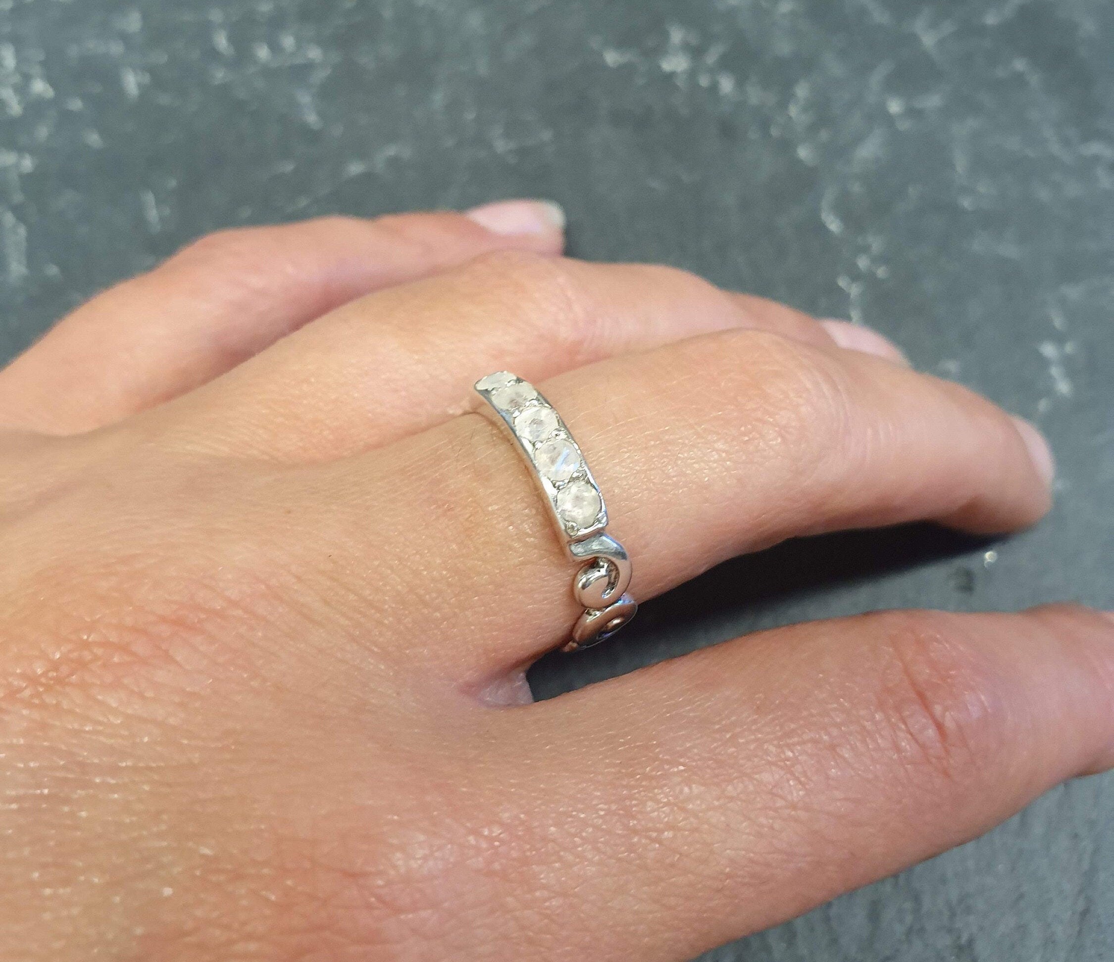 Half Eternity Band, Moonstone Band, Natural Moonstone, June Birthstone, Silver Wave Band, Moonstone Ring, Rainbow Moonstone, 925 Silver Ring