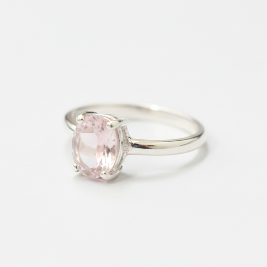 Classic Pink Oval Rose Quartz Ring set in 925 Sterling Silver, ideal for birthdays and everyday elegance.