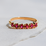Delicate 18k Gold Vermeil Ruby Ring featuring a vibrant Round Created Red Ruby, an exquisite choice for July birthdays and celebrations.