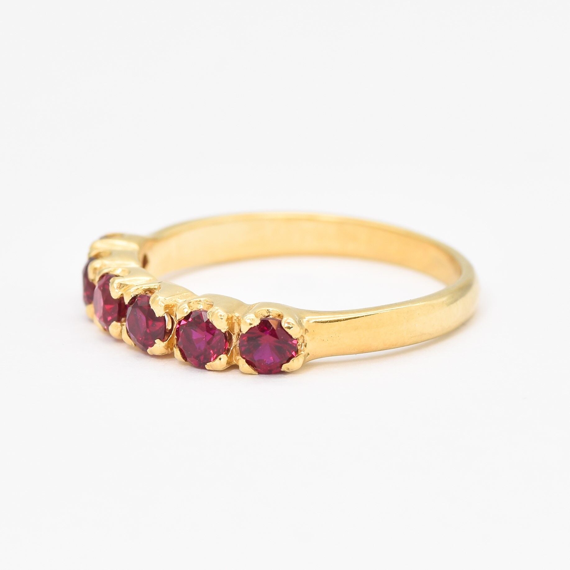 Elegant Ruby Ring in 18k Gold Vermeil featuring Channel-Set Round Created Red Ruby, perfect for birthdays and special occasions.