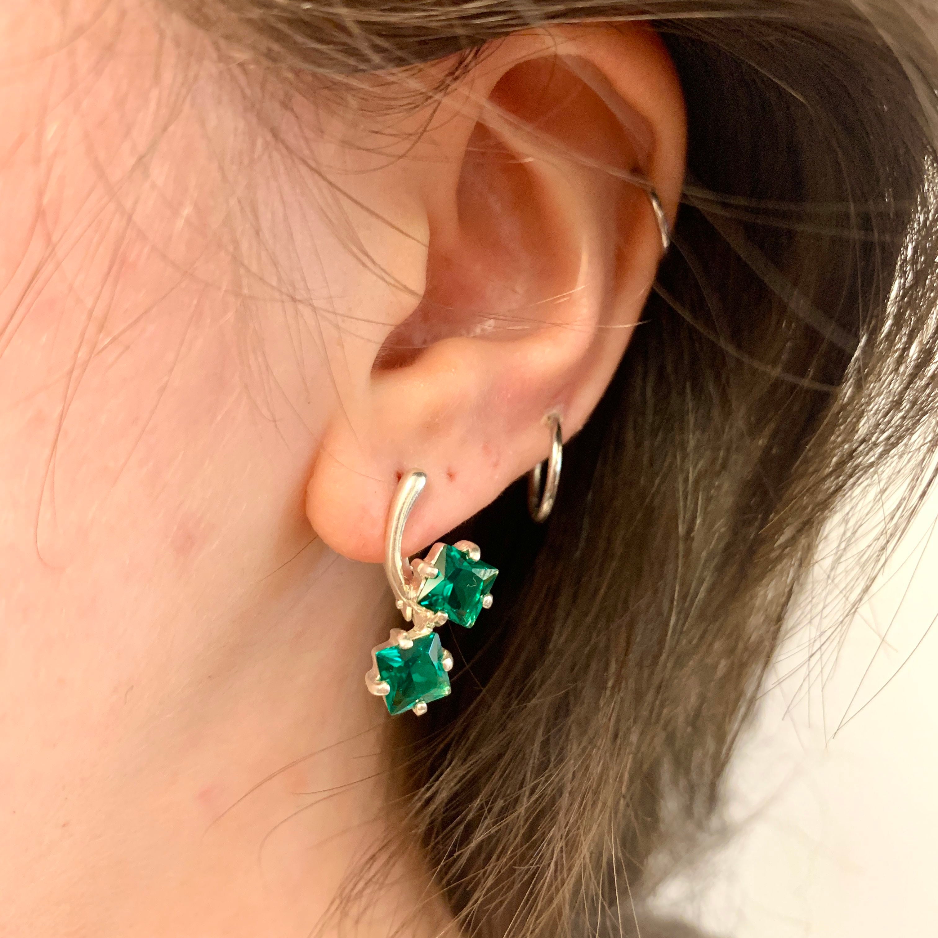 Garnet Earrings, Two Stone Earrings, Asymmetric Earrings, Natural Garnet, January Birthstone, Red Earrings, Geometric Earrings, Silver Ring