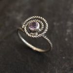 Infinity Ring, Amethyst Ring, Swirl Ring, Natural Amethyst, February Birthstone, Spiral Ring, Boho Ring, Rope Round Ring, Solid Silver Ring