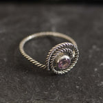 Infinity Ring, Amethyst Ring, Swirl Ring, Natural Amethyst, February Birthstone, Spiral Ring, Boho Ring, Rope Round Ring, Solid Silver Ring