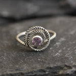 Infinity Ring, Amethyst Ring, Swirl Ring, Natural Amethyst, February Birthstone, Spiral Ring, Boho Ring, Rope Round Ring, Solid Silver Ring