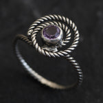 Infinity Ring, Amethyst Ring, Swirl Ring, Natural Amethyst, February Birthstone, Spiral Ring, Boho Ring, Rope Round Ring, Solid Silver Ring