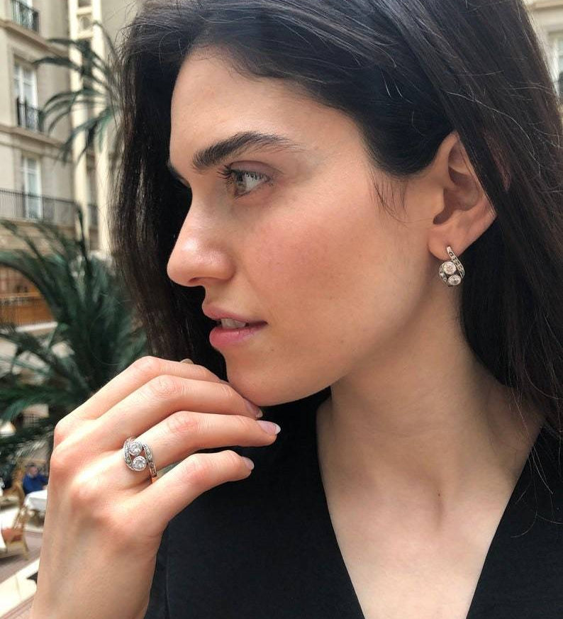 Blue Topaz Ring, Natural Blue Topaz, Bypass Ring, Vintage Ring, December Birthstone, 2 Stone Ring, Antique Ring, Bohemian Ring, Silver Ring