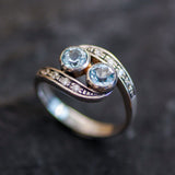 Gold Topaz Ring - Blue Topaz Ring - Gold Bypass Ring