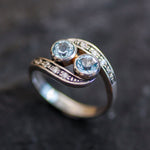 Blue Topaz Ring, Natural Blue Topaz, Bypass Ring, Vintage Ring, December Birthstone, 2 Stone Ring, Antique Ring, Bohemian Ring, Silver Ring