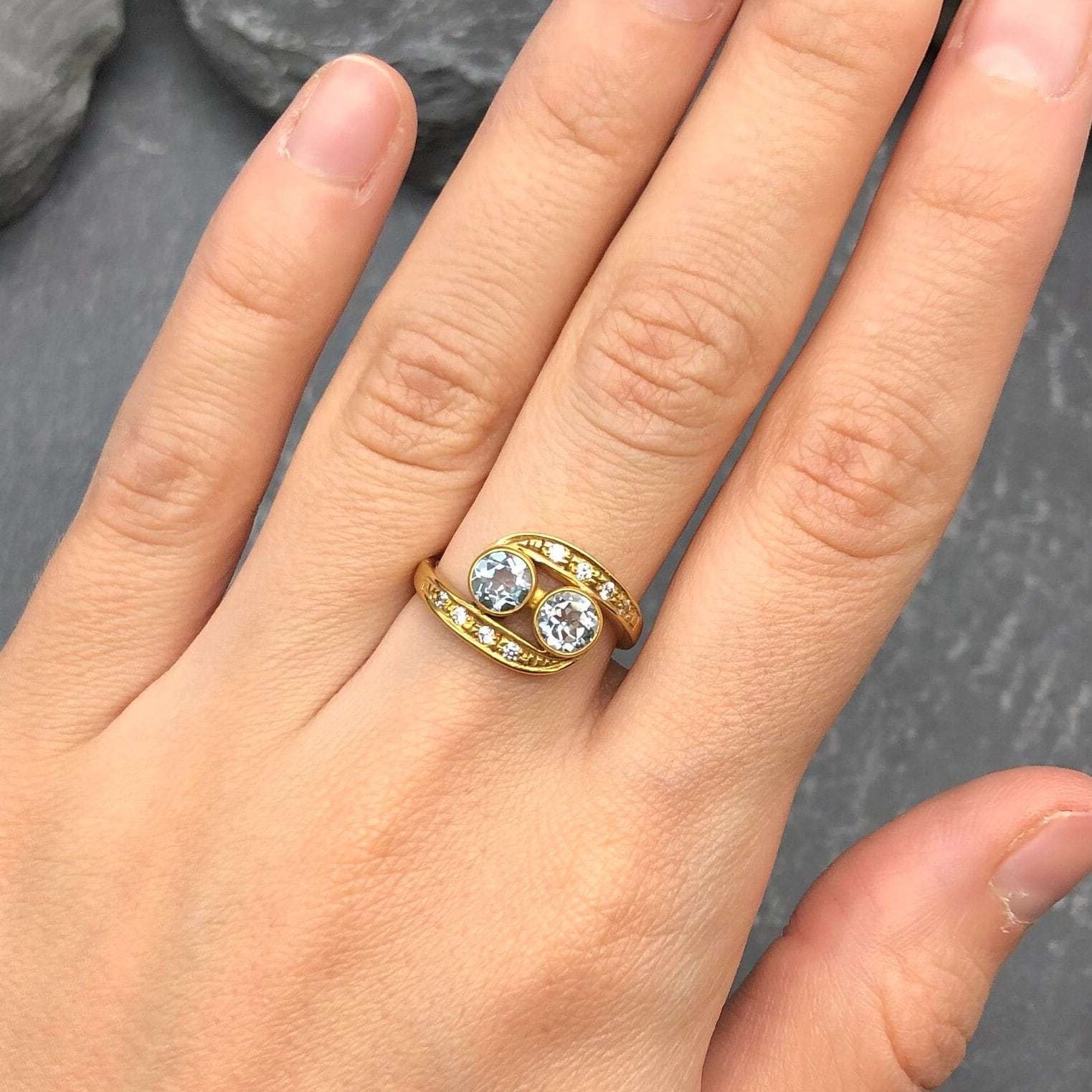 Blue Topaz Ring, Natural Blue Topaz, Bypass Ring, Vintage Ring, December Birthstone, 2 Stone Ring, Antique Ring, Bohemian Ring, Silver Ring(1)