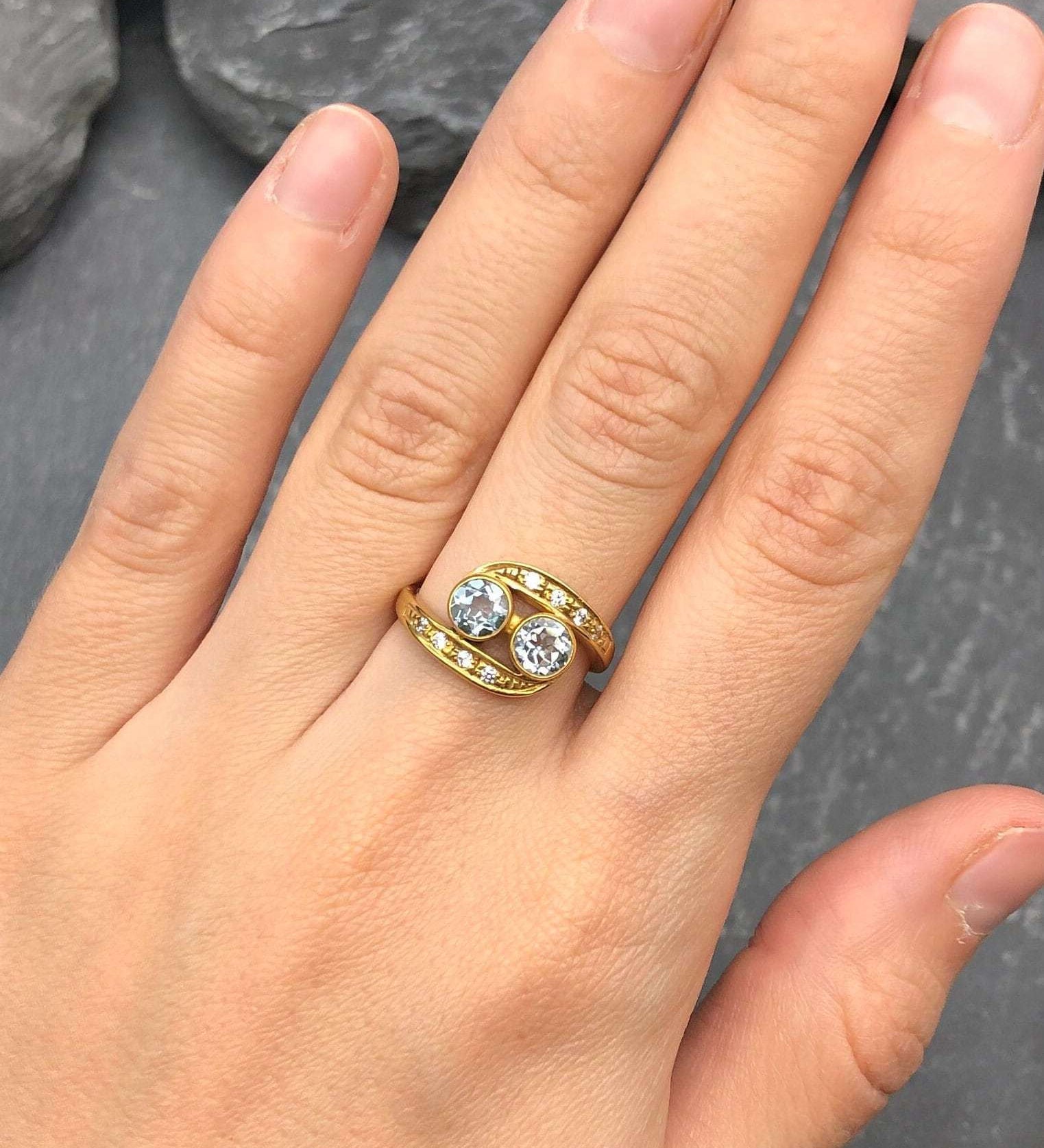 Blue Topaz Ring, Natural Blue Topaz, Bypass Ring, Vintage Ring, December Birthstone, 2 Stone Ring, Antique Ring, Bohemian Ring, Silver Ring(1)