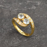 Blue Topaz Ring, Natural Blue Topaz, Bypass Ring, Vintage Ring, December Birthstone, 2 Stone Ring, Antique Ring, Bohemian Ring, Silver Ring(1)