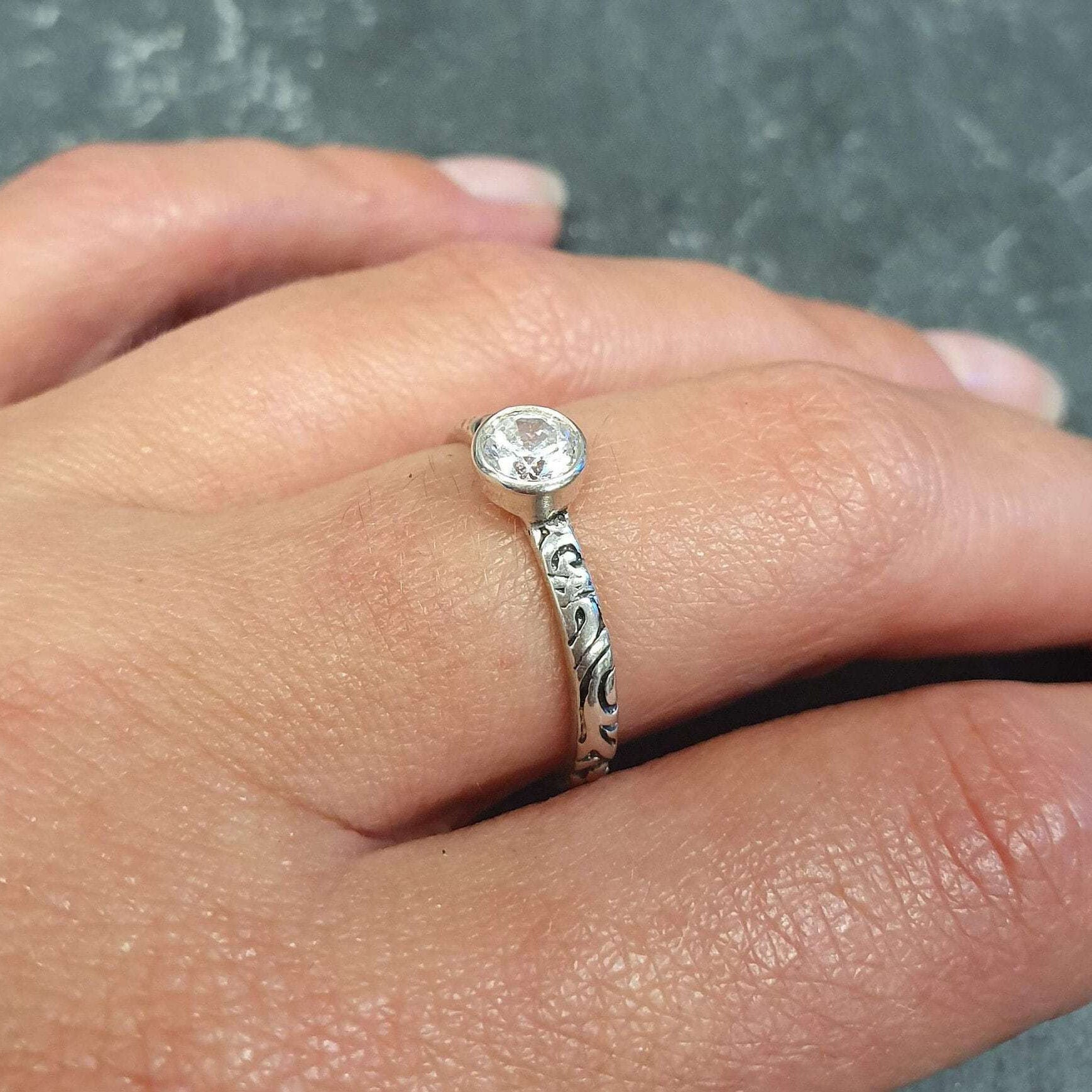 Diamond Ring, Created Diamond, Silver Tribal Ring, Vintage Diamond Ring, Clear Diamond Ring, Sparkly Ring, Promise Ring, Solid Silver Ring