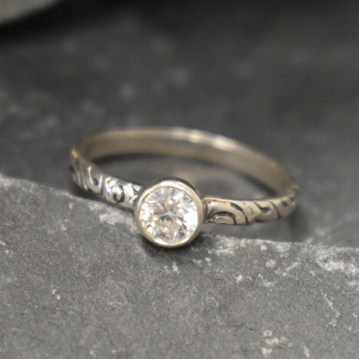 Diamond Ring, Created Diamond, Silver Tribal Ring, Vintage Diamond Ring, Clear Diamond Ring, Sparkly Ring, Promise Ring, Solid Silver Ring