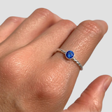Sapphire Ring - Round Blue Ring - Twisted Silver Band