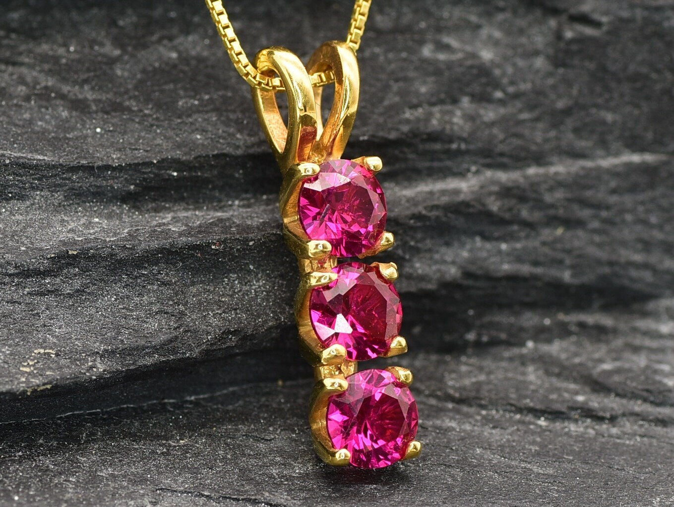Elegant Ruby Pendant in 18k Gold Vermeil, featuring Round Created Red Ruby, perfect for birthdays and special occasions.