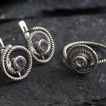 Amethyst Studs, Infinity Earrings, Natural Amethyst, Round Studs, February Birthstone, Swirl Studs, Dainty Spiral Earrings, Silver Earrings