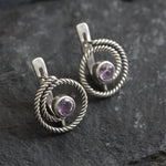 Amethyst Studs, Infinity Earrings, Natural Amethyst, Round Studs, February Birthstone, Swirl Studs, Dainty Spiral Earrings, Silver Earrings