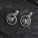 Amethyst Studs, Infinity Earrings, Natural Amethyst, Round Studs, February Birthstone, Swirl Studs, Dainty Spiral Earrings, Silver Earrings