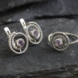 Amethyst Studs, Infinity Earrings, Natural Amethyst, Round Studs, February Birthstone, Swirl Studs, Dainty Spiral Earrings, Silver Earrings