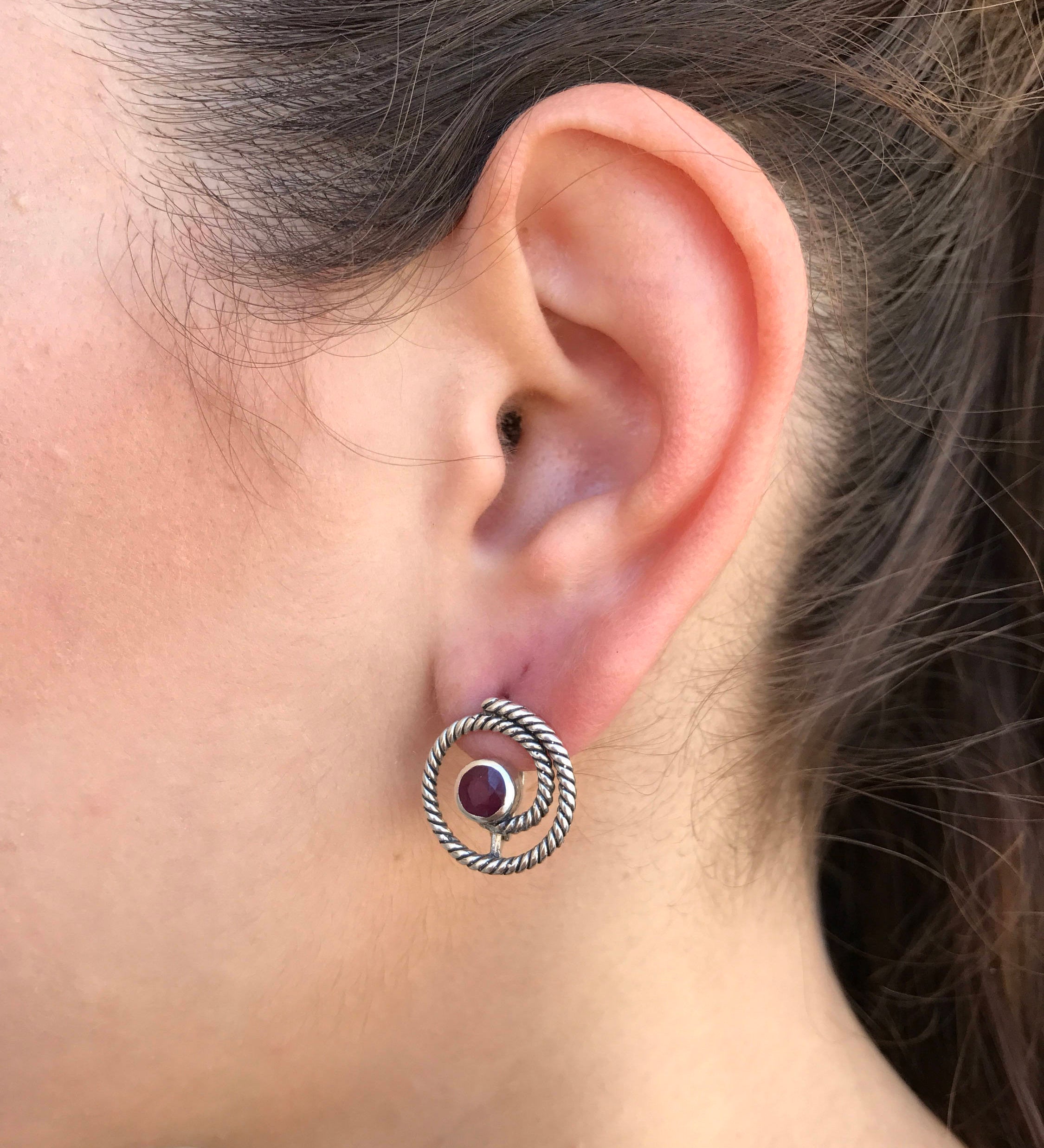 Amethyst Studs, Infinity Earrings, Natural Amethyst, Round Studs, February Birthstone, Swirl Studs, Dainty Spiral Earrings, Silver Earrings