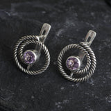 Amethyst Studs, Infinity Earrings, Natural Amethyst, Round Studs, February Birthstone, Swirl Studs, Dainty Spiral Earrings, Silver Earrings