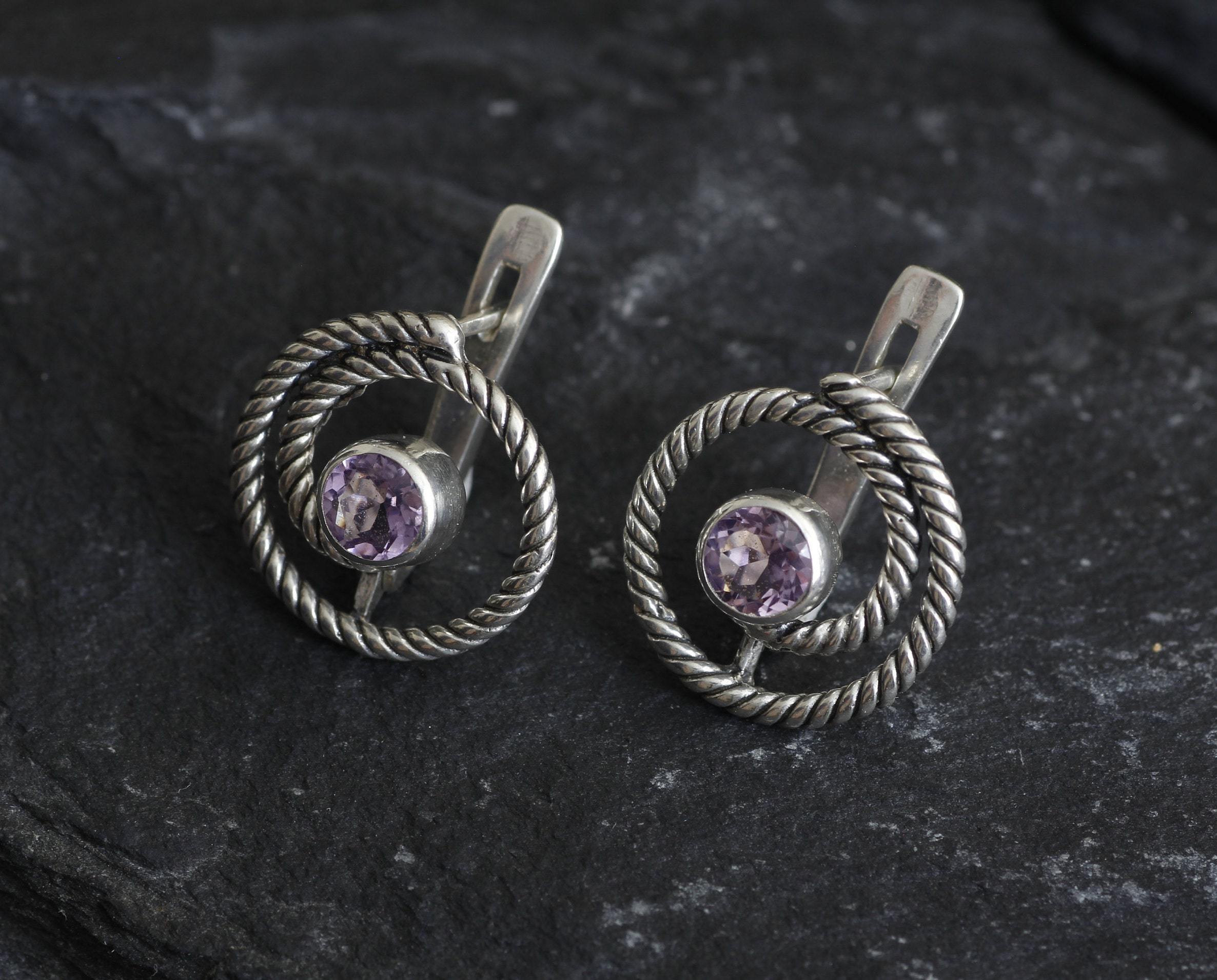 Amethyst Studs, Infinity Earrings, Natural Amethyst, Round Studs, February Birthstone, Swirl Studs, Dainty Spiral Earrings, Silver Earrings