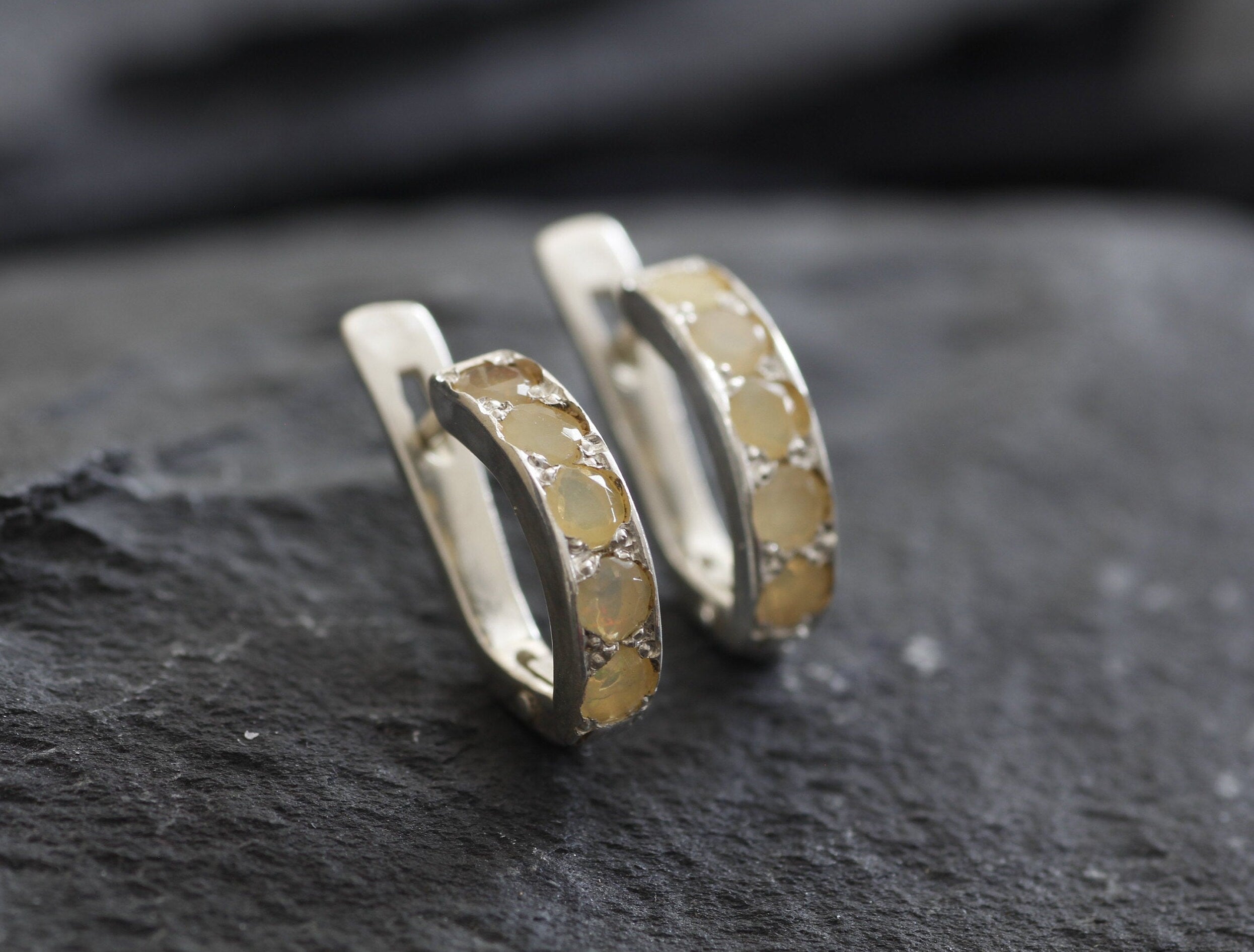 Opal Earrings, Natural Opal Studs, Dainty Hoops, October Birthstone, Fire Opal Hoops, Hoop Earrings, Opal Huggies, Sterling Silver Earrings