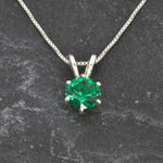 Created Emerald Pendant made in 925 Sterling Silver with Round Created Green Emerald in Solitaire setting, May Birthstone gift idea, symbolizes, ideal for everyday wear and perfect for birthday gifting and special occasions.