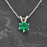 Created Emerald Pendant made in 925 Sterling Silver with Round Created Green Emerald in Solitaire setting, May Birthstone gift idea, symbolizes, ideal for everyday wear and perfect for birthday gifting and special occasions.