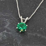 Elegant 925 Sterling Silver Created Emerald Pendant in Solitaire setting, perfect May birthday gift for any occasion.