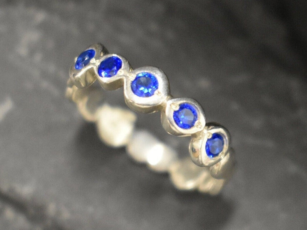 Created Sapphire Ring made in 925 Sterling Silver with Round Created Blue Sapphire in Flush setting, September Birthstone gift idea, symbolizes sincerity, truth, and faithfulness, ideal for everyday wear and perfect for birthday gifting and special occasions.