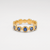 Created blue sapphire ring 18k gold vermeil, round flush-set stone, September birthstone, ideal for gifting and daily wear
