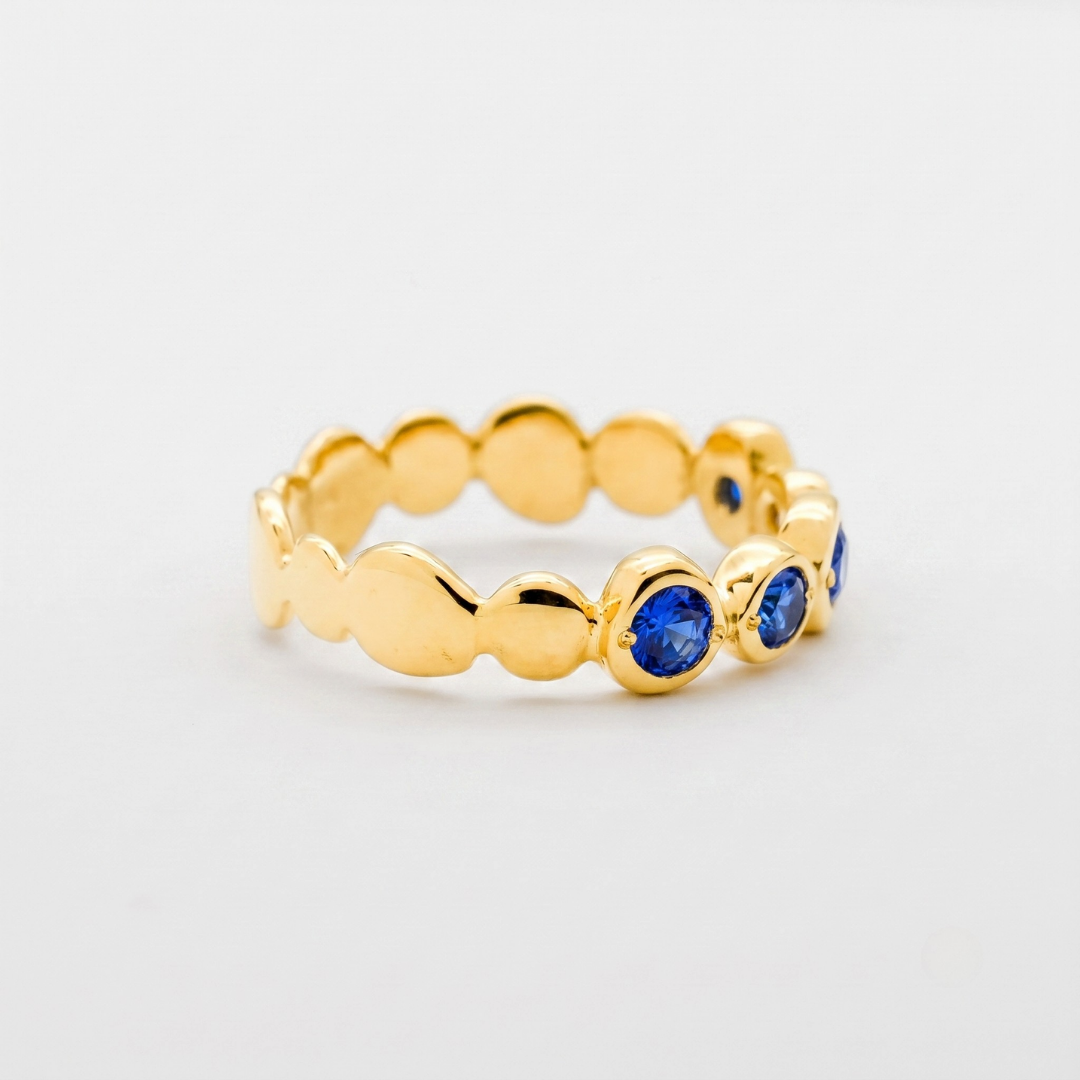 Minimalist 18k gold vermeil ring with round created blue sapphire flush setting, September birthstone, perfect birthday gift