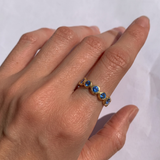 18k gold vermeil ring with round created blue sapphire flush-set, September birthstone symbolizing sincerity & faith