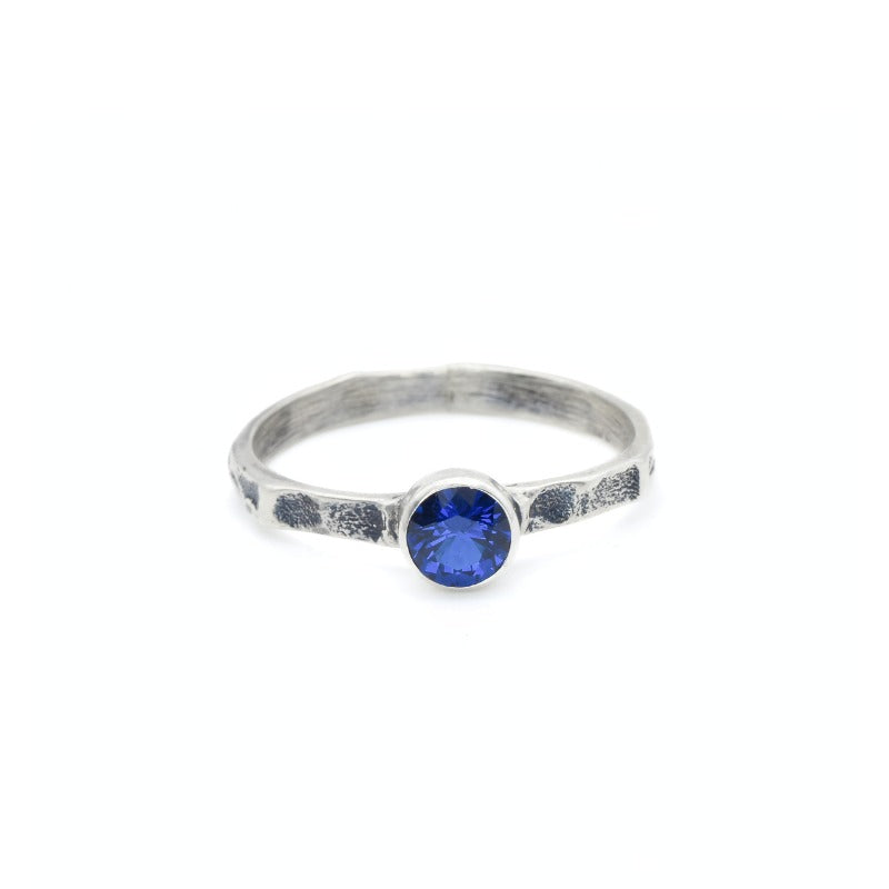 Created Sapphire Ring made in 925 Sterling Silver with Round Created Blue Sapphire in Bezel setting, September Birthstone gift idea, symbolizes sincerity, truth, and faithfulness, ideal for everyday wear and perfect for birthday gifting and special occasions.