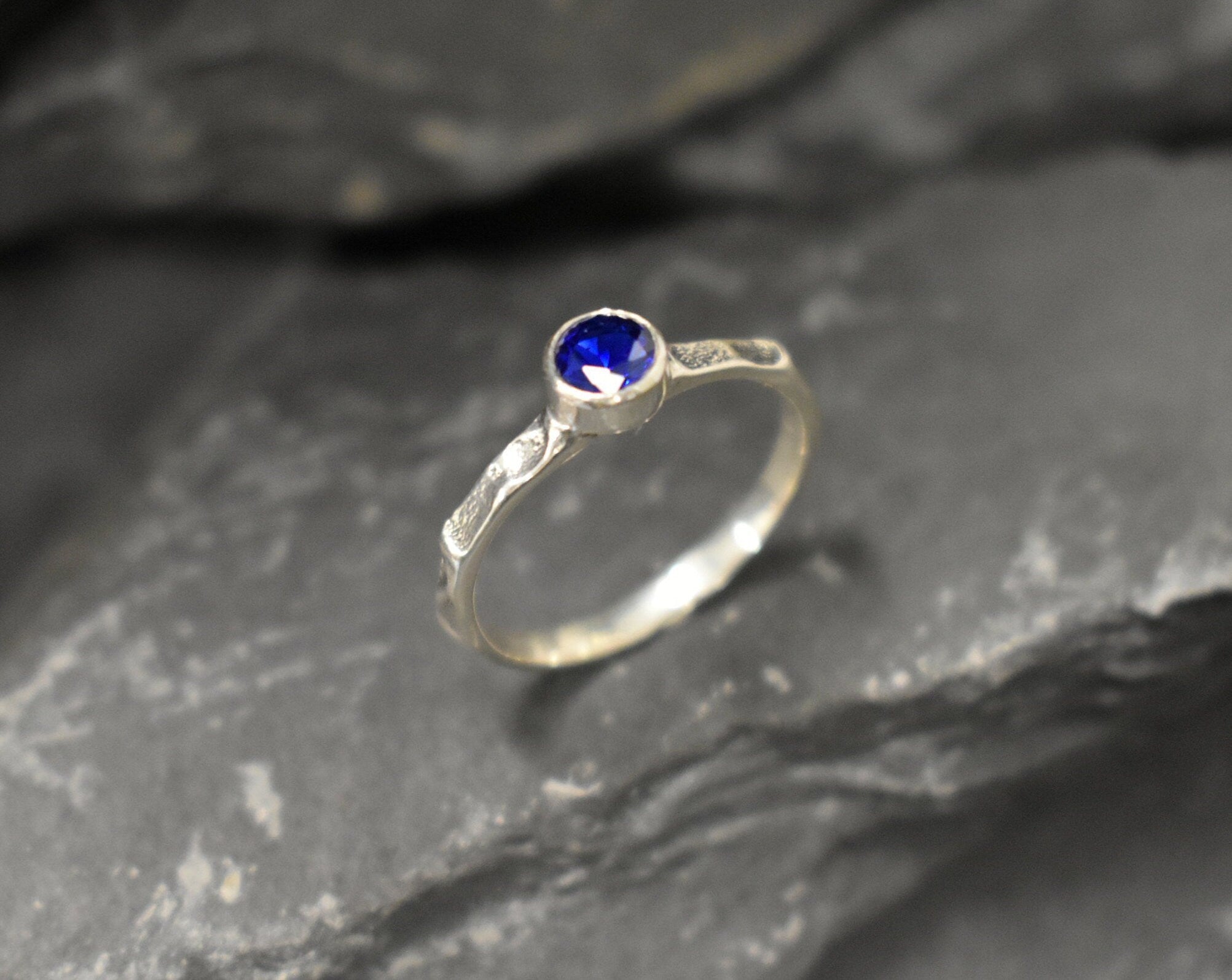 Sapphire Ring, Created Sapphire, Dainty Ring, Blue Sapphire Solitaire, Stackable Ring, Vintage Ring, Royal Blue Ring, Solid Silver Ring