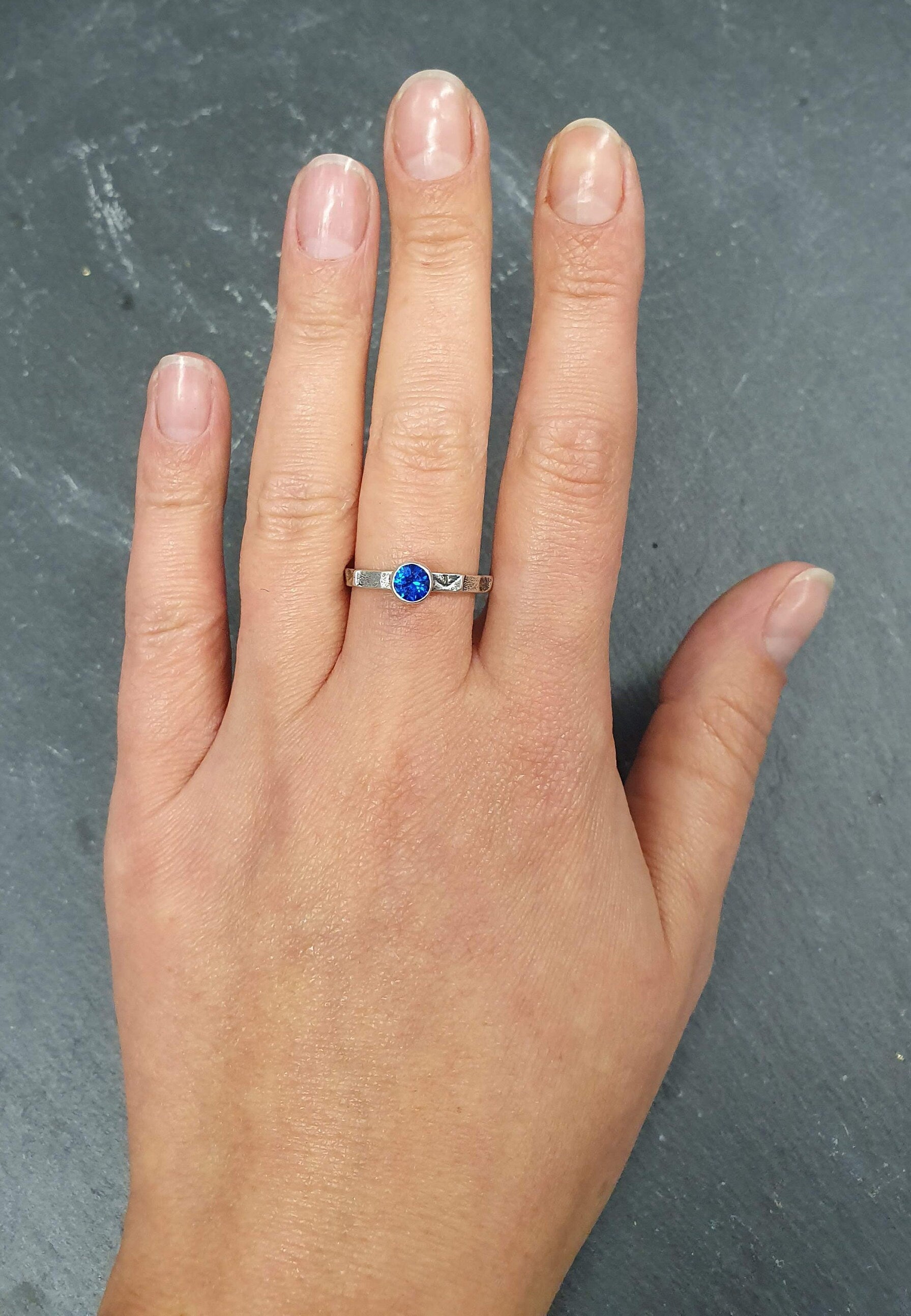 Sapphire Ring, Created Sapphire, Dainty Ring, Blue Sapphire Solitaire, Stackable Ring, Vintage Ring, Royal Blue Ring, Solid Silver Ring