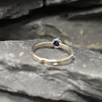 Sapphire Ring, Created Sapphire, Dainty Ring, Blue Sapphire Solitaire, Stackable Ring, Vintage Ring, Royal Blue Ring, Solid Silver Ring