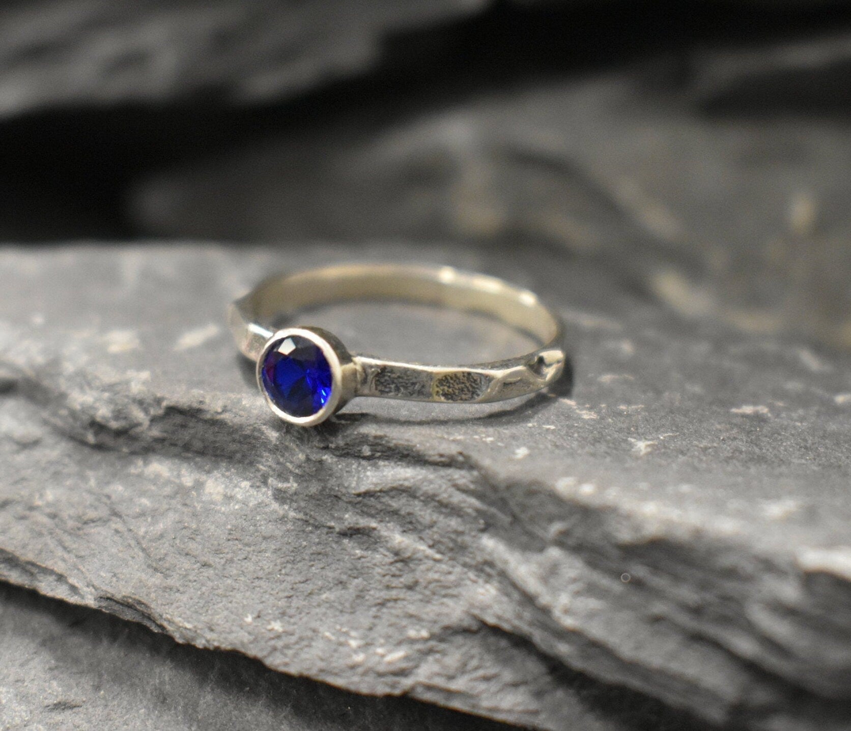 Sapphire Ring, Created Sapphire, Dainty Ring, Blue Sapphire Solitaire, Stackable Ring, Vintage Ring, Royal Blue Ring, Solid Silver Ring