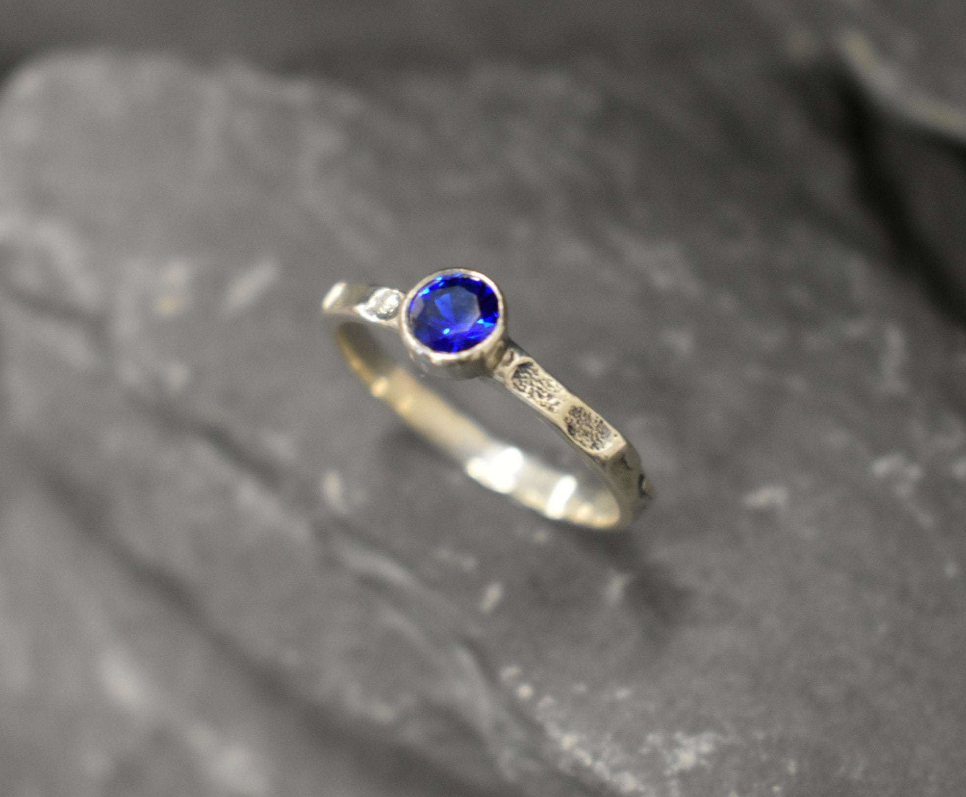 Sapphire Ring, Created Sapphire, Dainty Ring, Blue Sapphire Solitaire, Stackable Ring, Vintage Ring, Royal Blue Ring, Solid Silver Ring