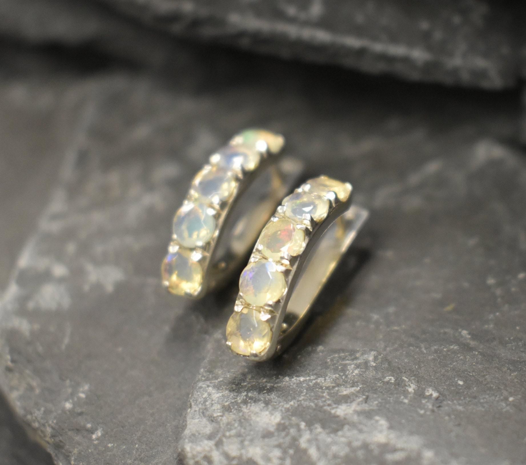 Opal Earrings, Ethiopian Opal, October Studs, Statement Studs, Half Hoops, White Earrings, Fire Opal Earrings, Opal Studs, Silver Earrings