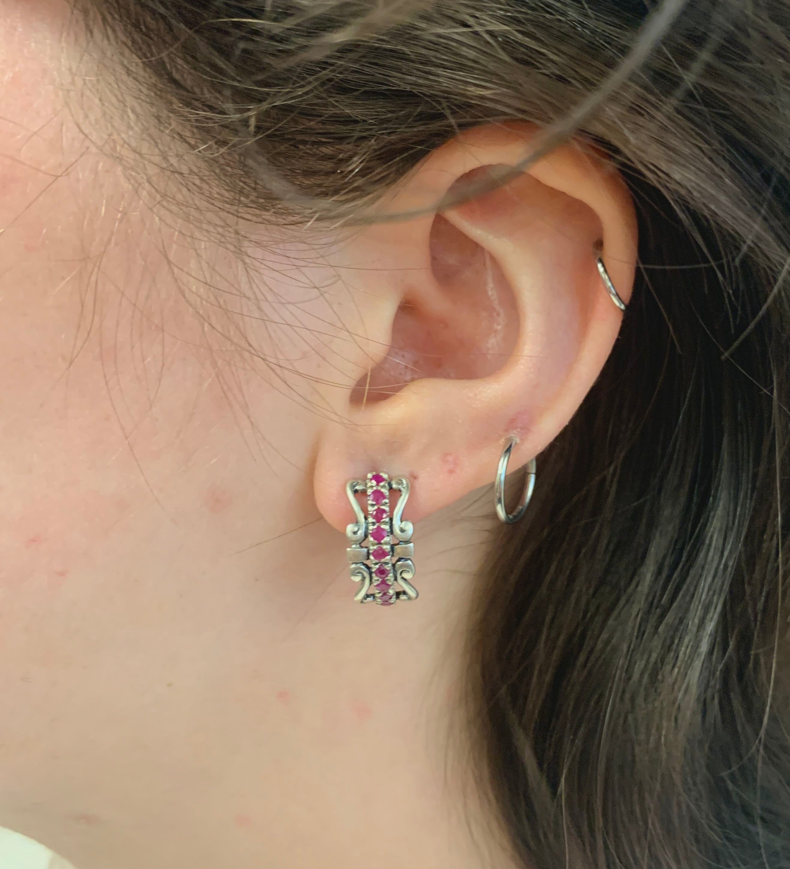 Elegant 925 Sterling Silver earrings with Round Natural Red Ruby, perfect for July birthdays and special occasions.