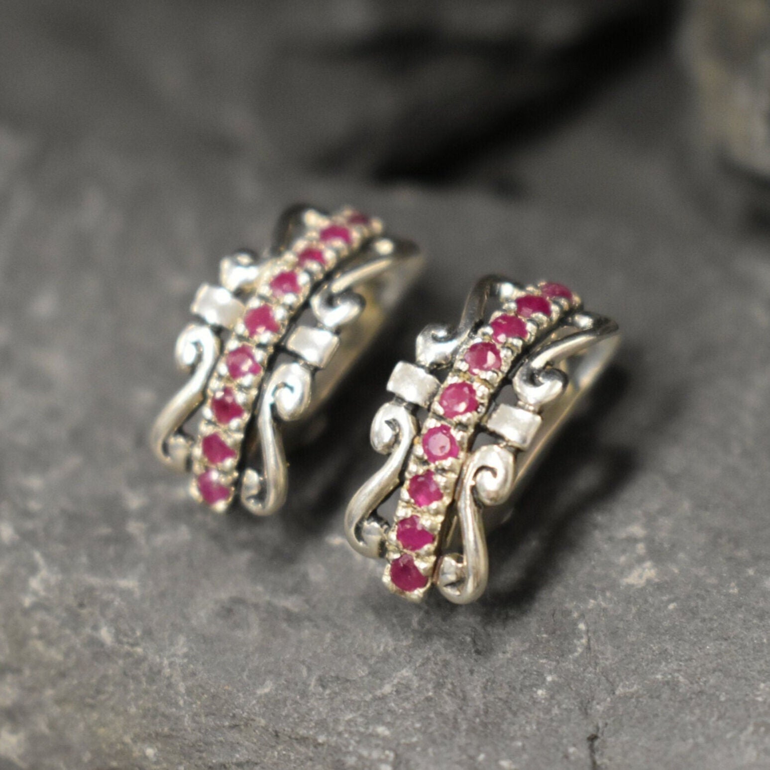 Natural Ruby Earrings made in 925 Sterling Silver with Round Natural Red Ruby in Pavé setting, July Birthstone gift idea, symbolizes nobility, purity, and passion, ideal for everyday wear and perfect for birthday gifting and special occasions.