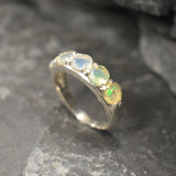 White Opal Band - Natural Ethiopian Opal, October Birthstone Ring