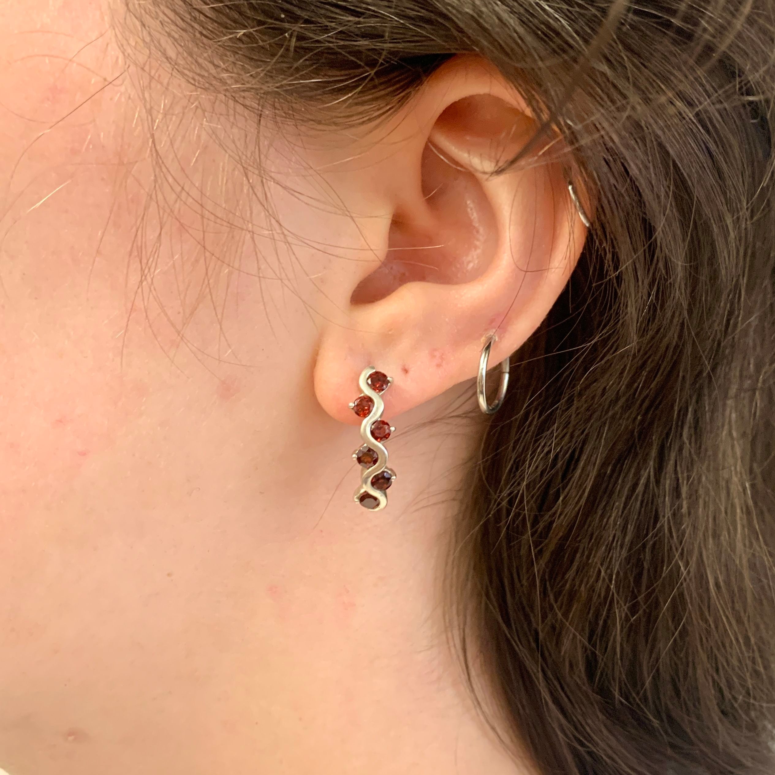 Garnet Earrings, Natural Garnet, January Earrings, Asymmetric Earrings, Vintage Earrings, Red Diamond Studs, Long Earrings, 925 Silver Ring